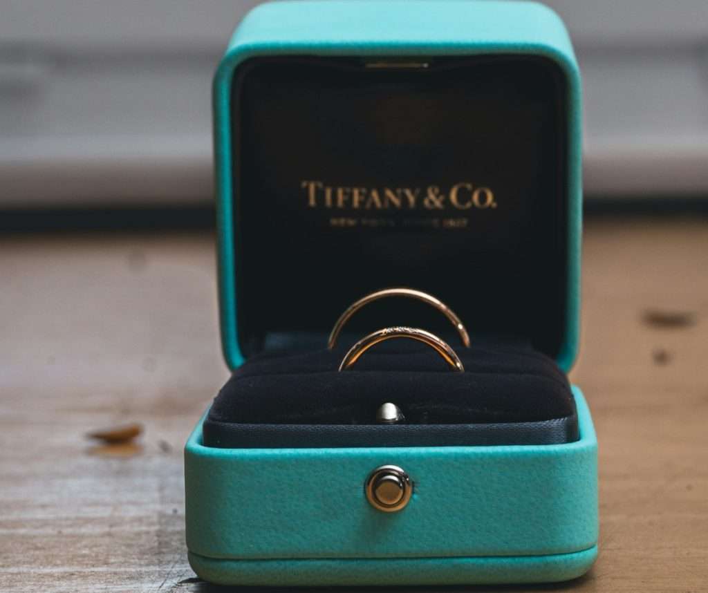 Tiffany ring box with two engagement rings