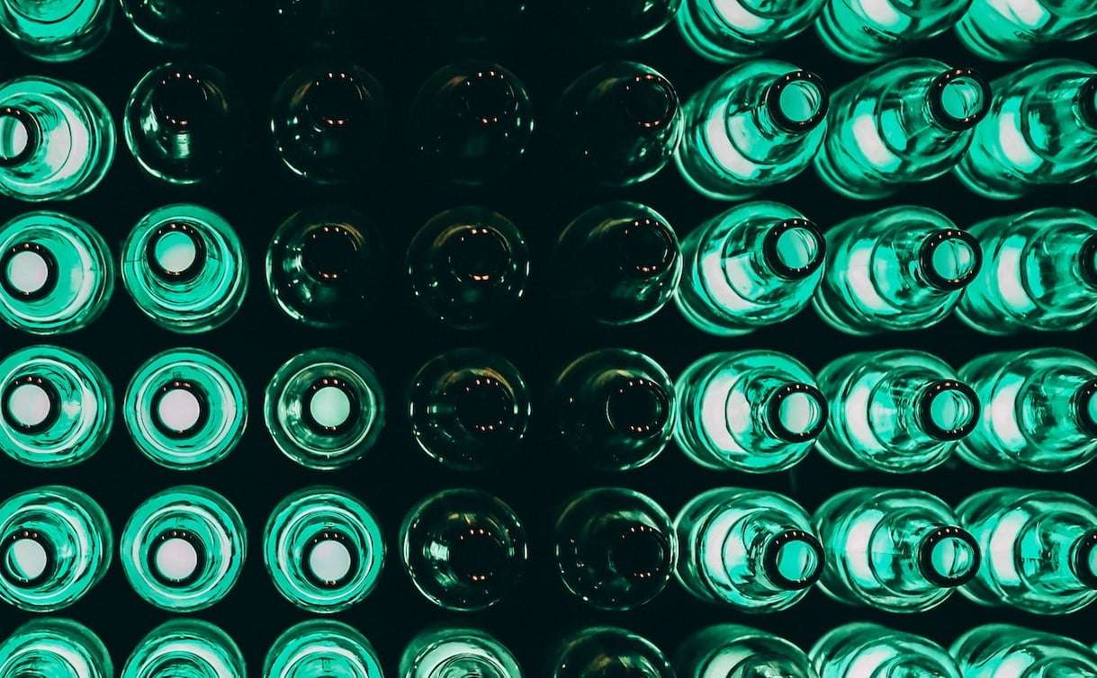 Green bottles stacked together