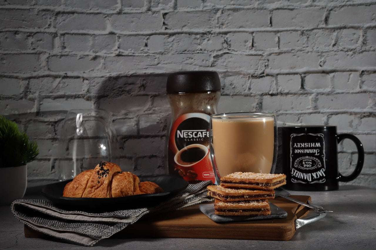 Breakfast served with Nescafe croissant, toast and butter