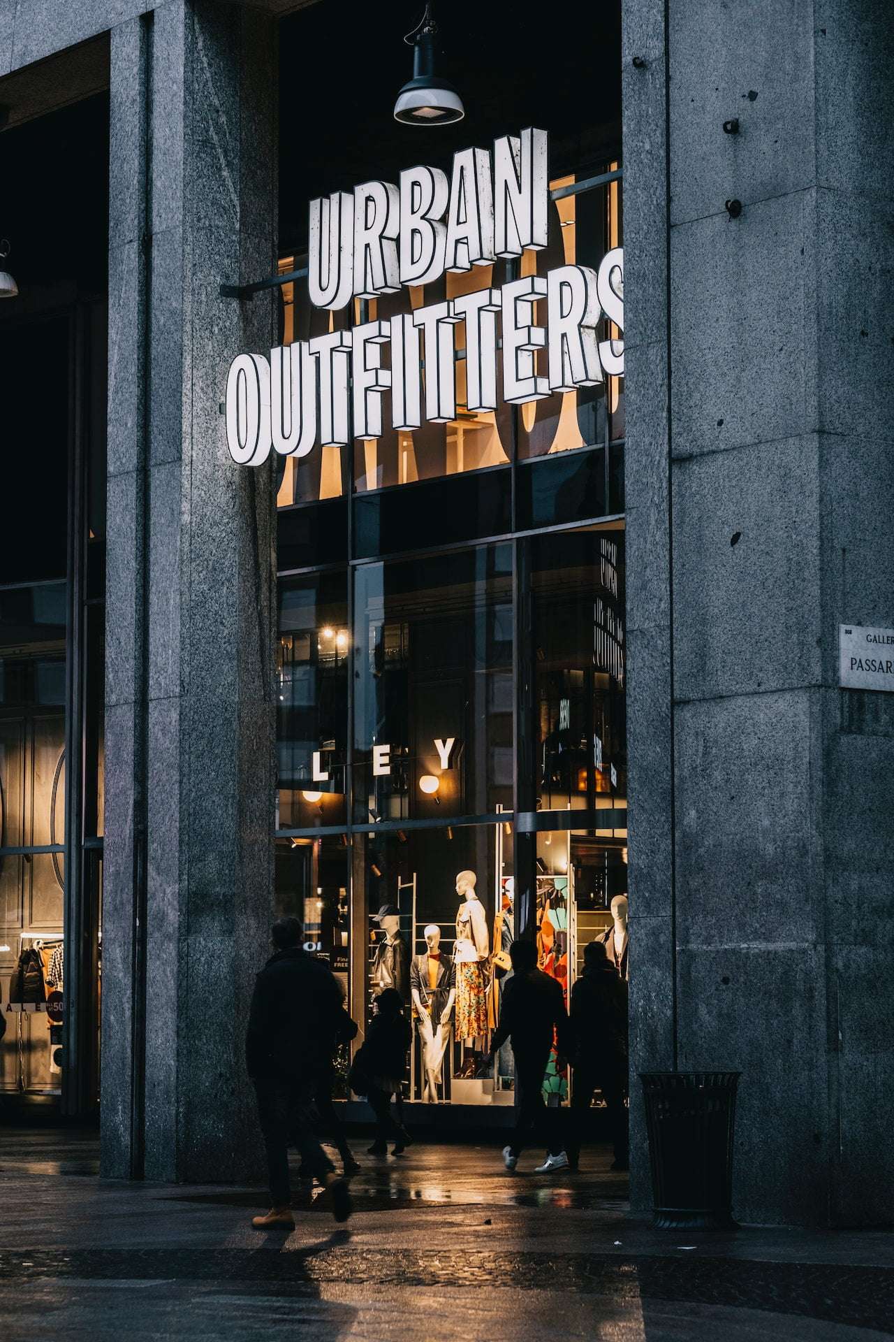White Urban Outfitters logo at a store