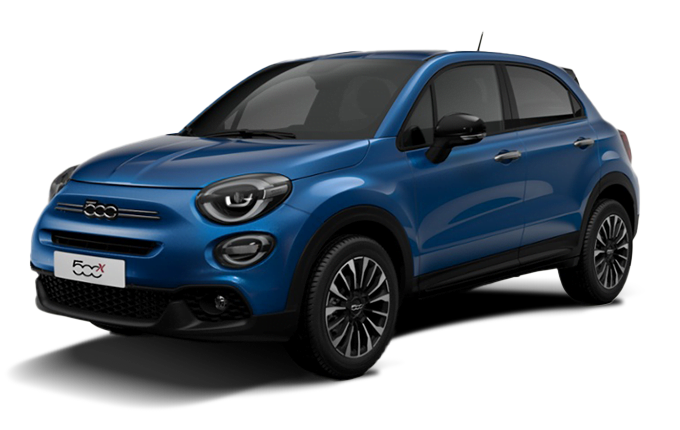 A blue Fiat 500x hybrid and electric version