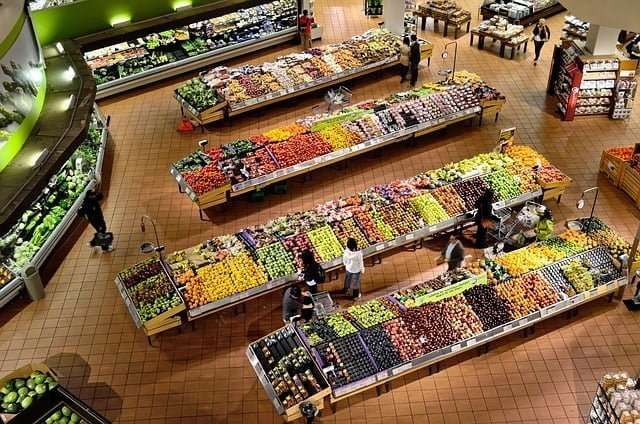 Top view of a vegetables area in a supermarket