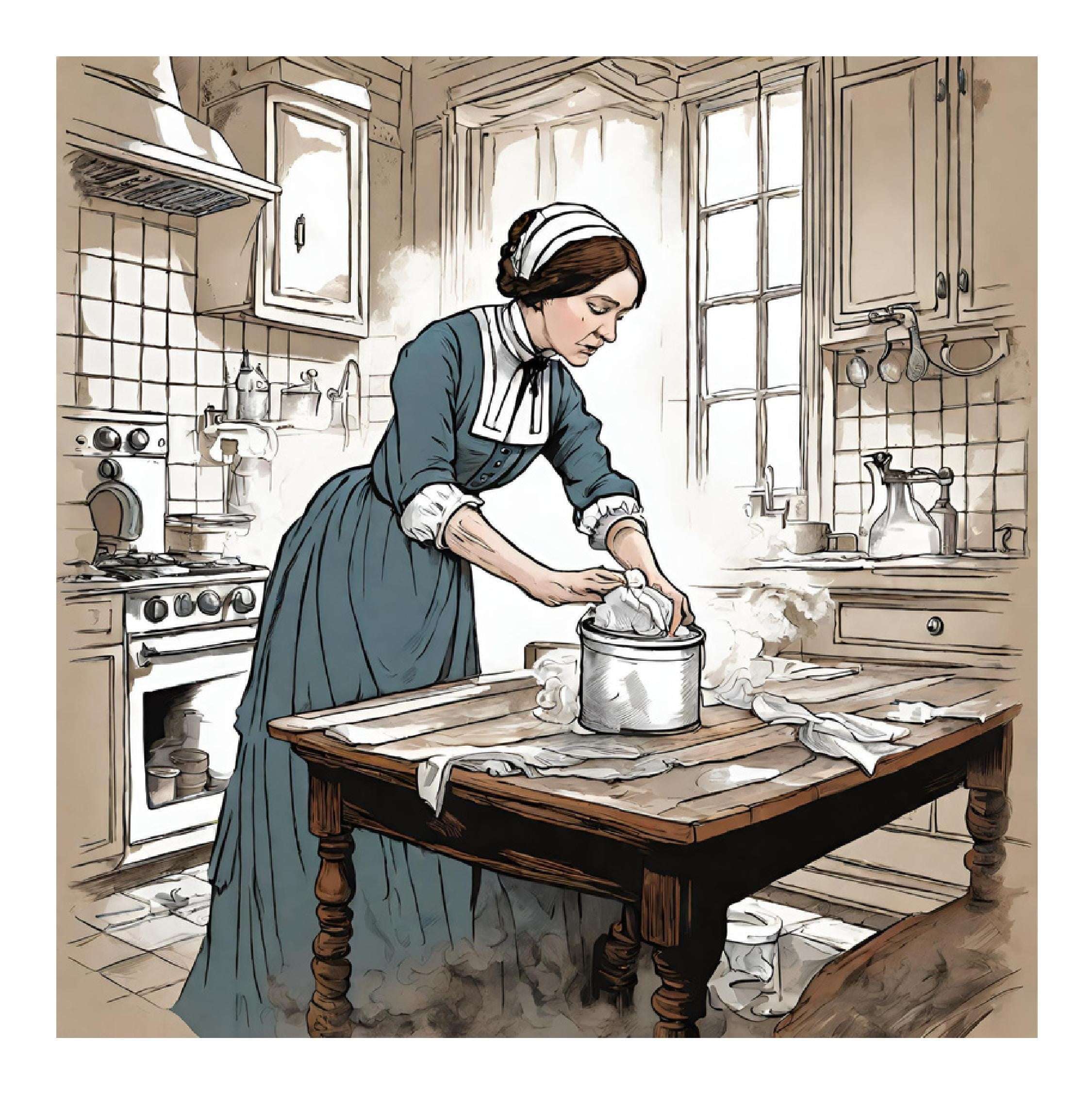 Florence Nightingale cooking in the kitchen