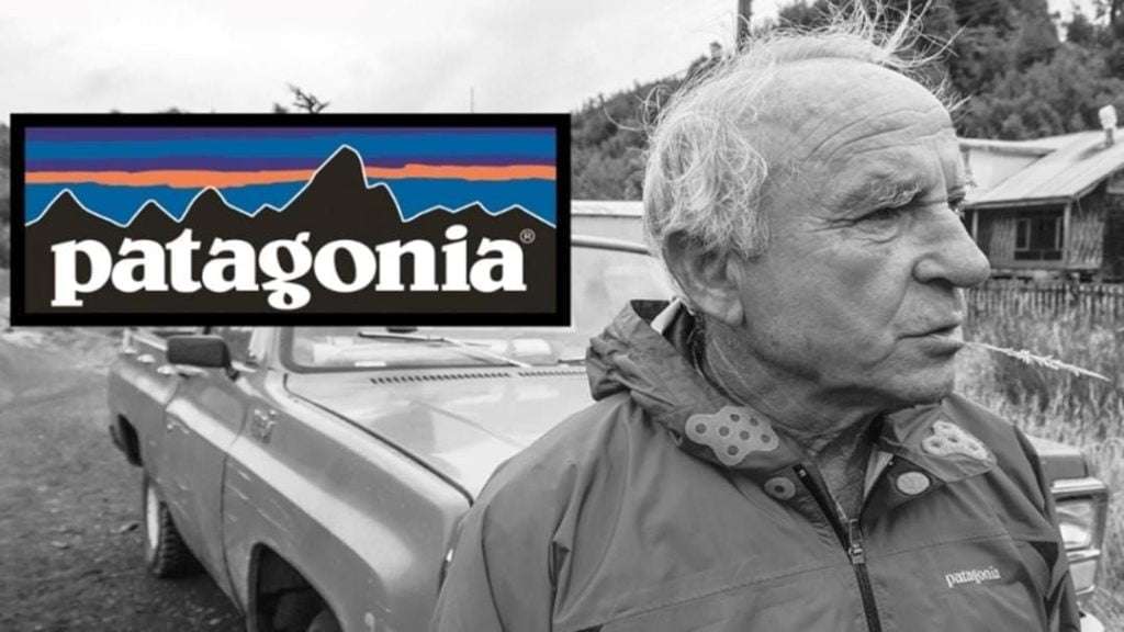 patagonia brand logo and an older man wearing patagonia jacket