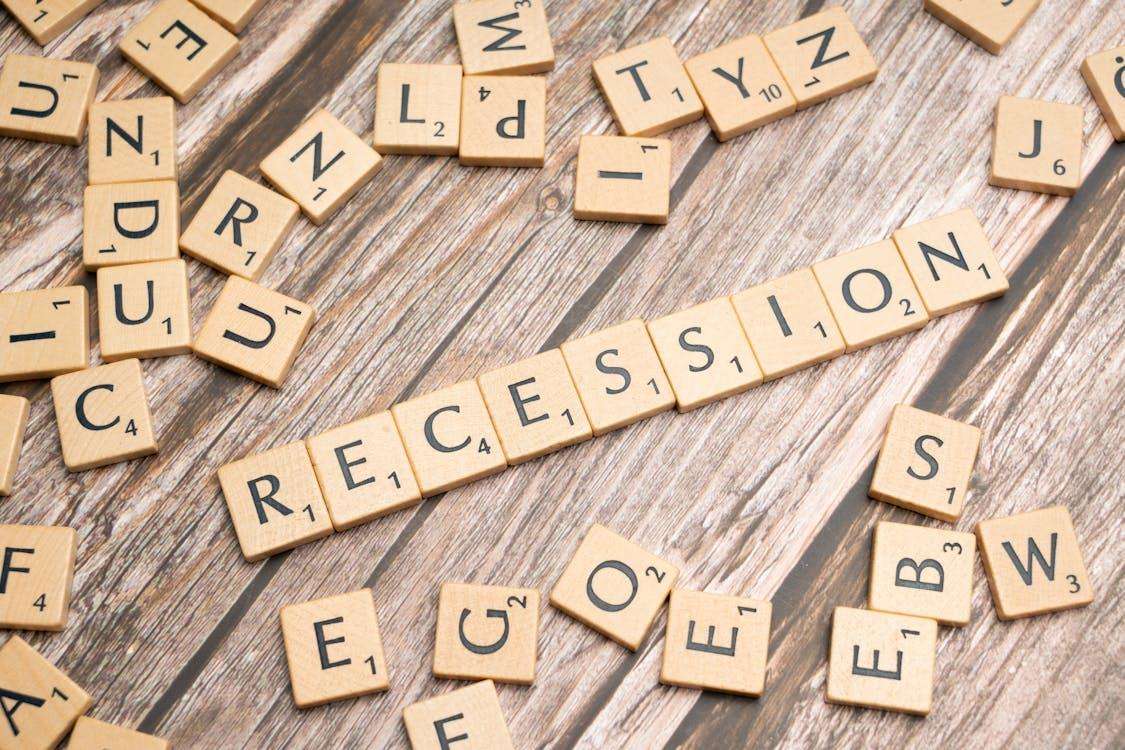 Recession spelled out in Scrabble wooden block letters
