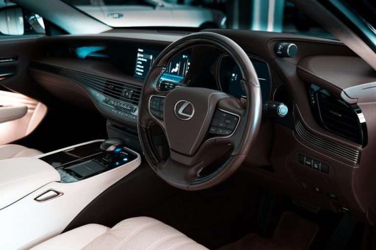 Lexus car with brown and white leather interior