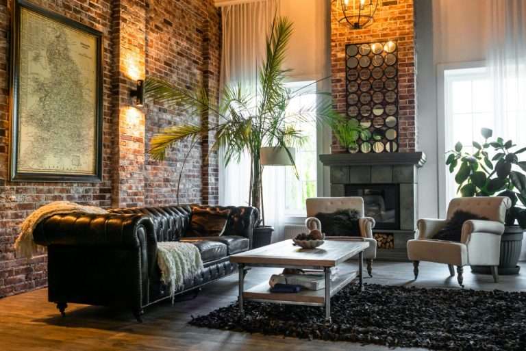 Black Chesterfield-type sofa