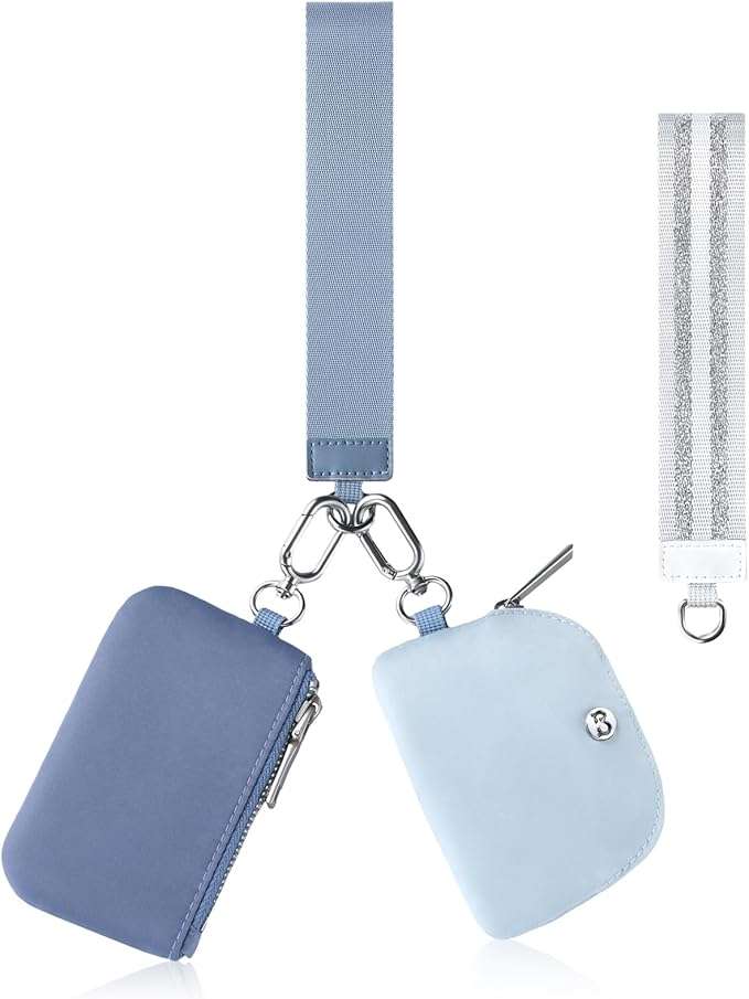 Dark blue and light blue Dual Pouch Wristlet With 2 Straps