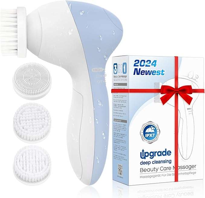 Electric Facial Cleansing Brush with three types of brushes