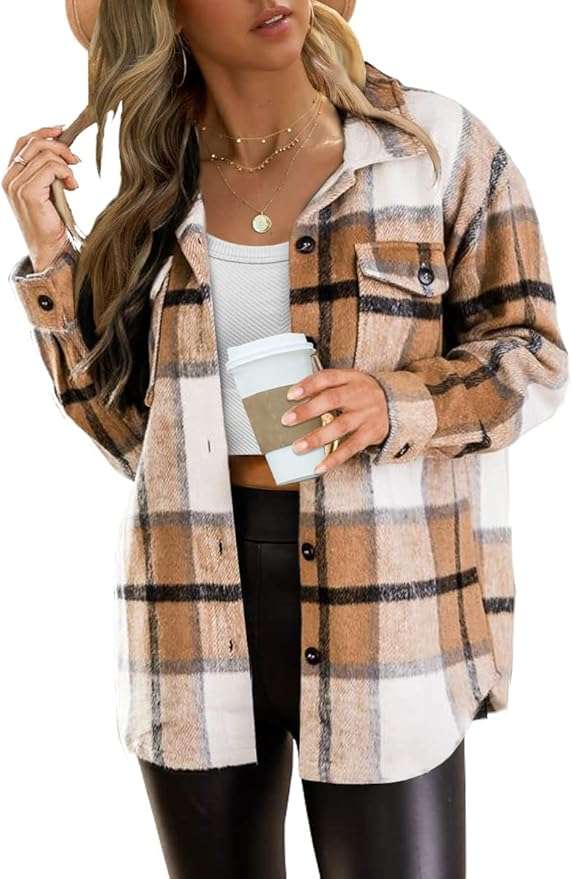 Brown Flannel Plaid Button Down Shirts Jackets long sleeves