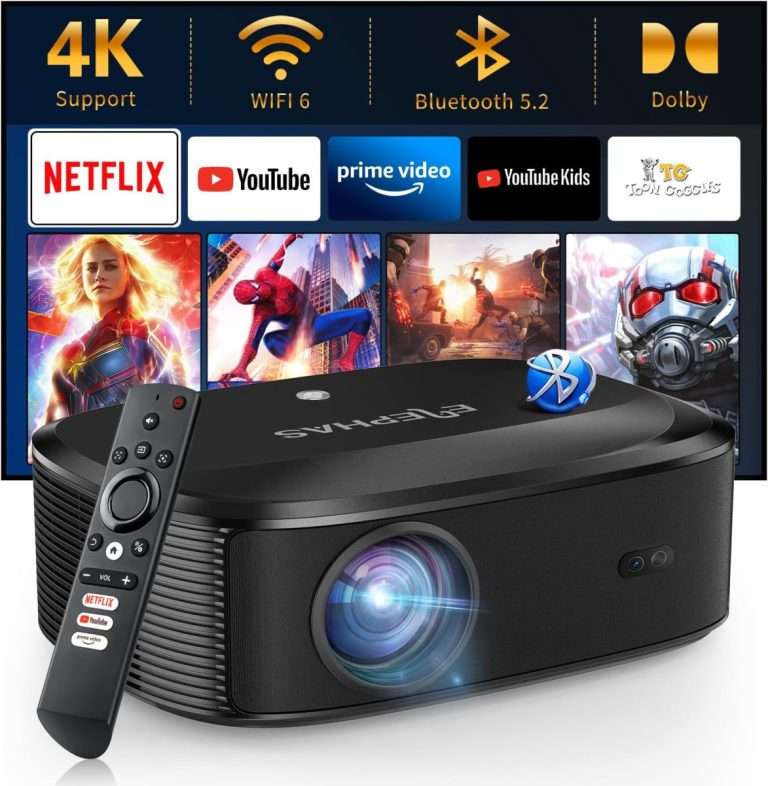 Black ELEPHAS 4K Projector with WiFi and Bluetooth