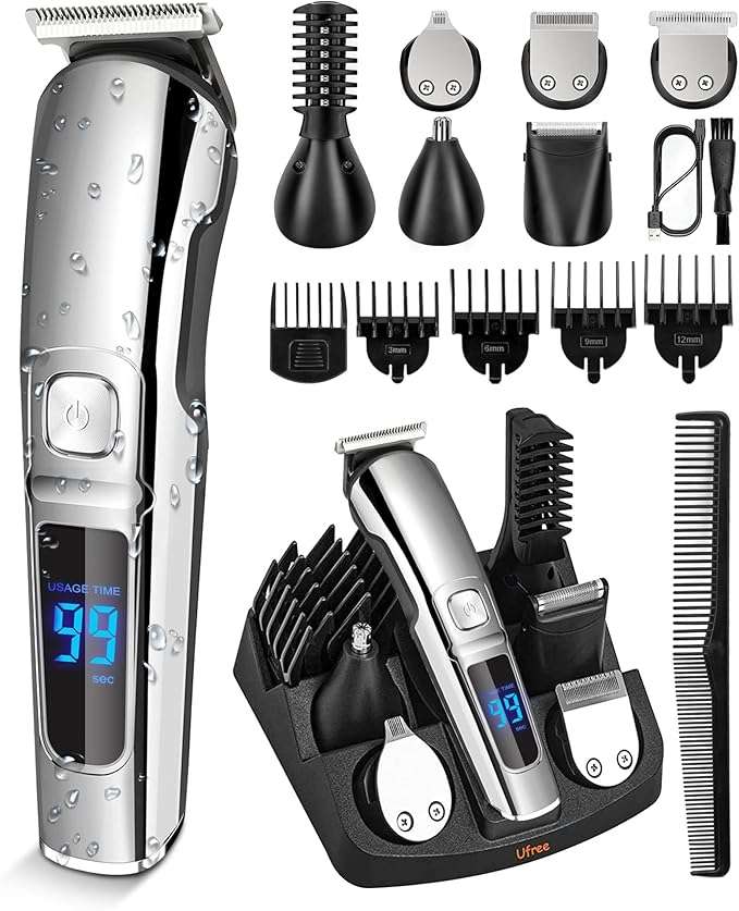 Ufree All-in-One Grooming Kit for Men This Versatile Grooming Kit has everything he needs for precision grooming—6 heads and 5 combs for face, beard, nose, and body care.