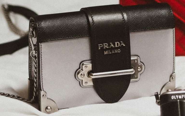 Silver and black Prada bag