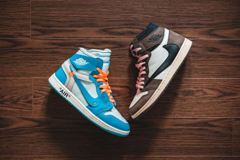 Nike Air Jordan sneakers and high tops in the color blue and brown